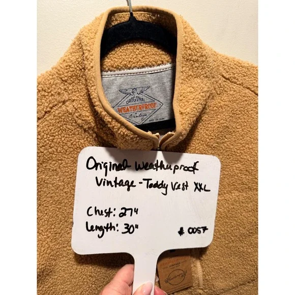 Weatherproof Vintage Mens XXL Sherpa Fleece Vest Tan Full Zip Mock Neck NWT - Picture 9 of 9
